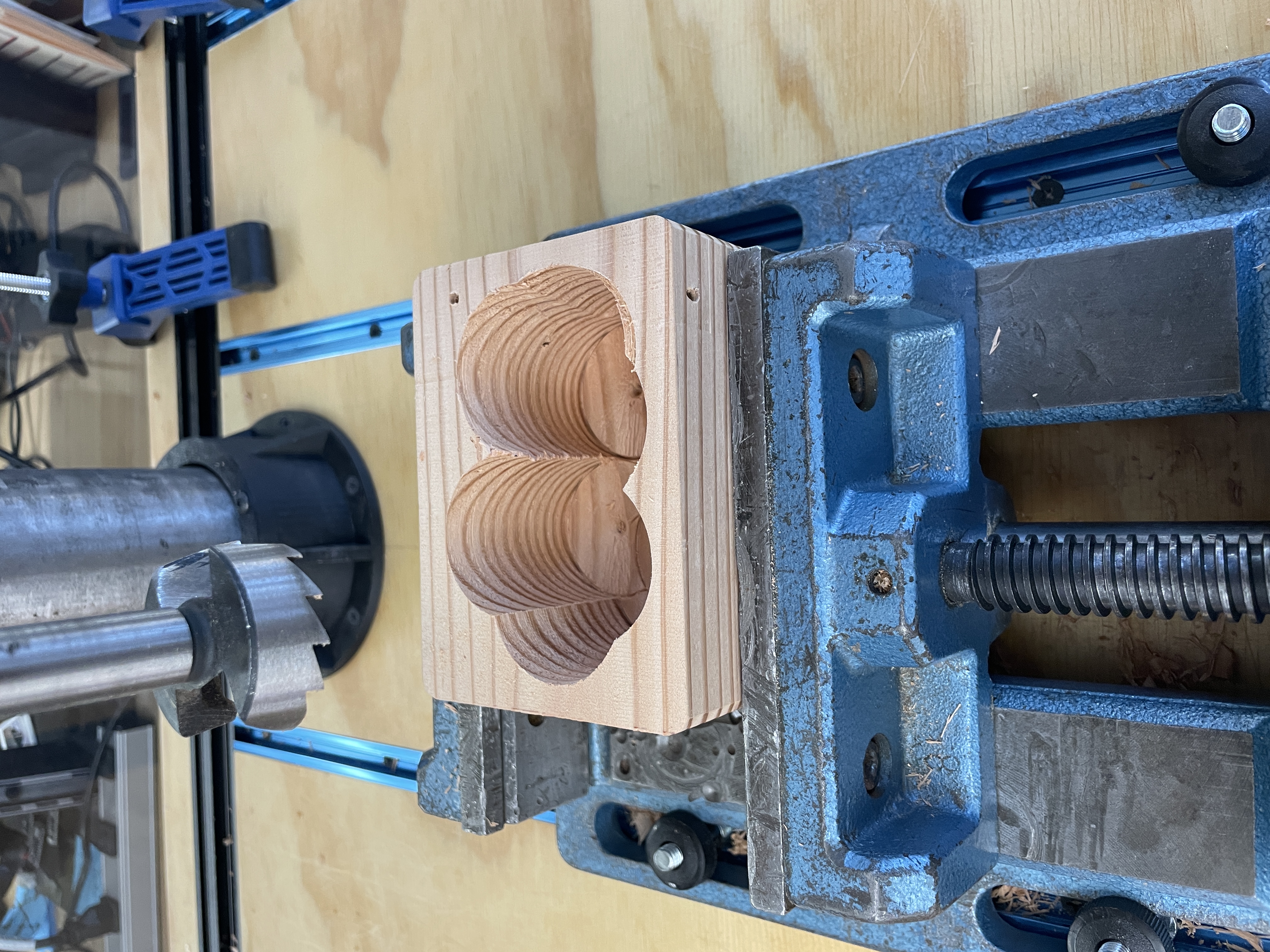 Beginning to drill holes into the wood